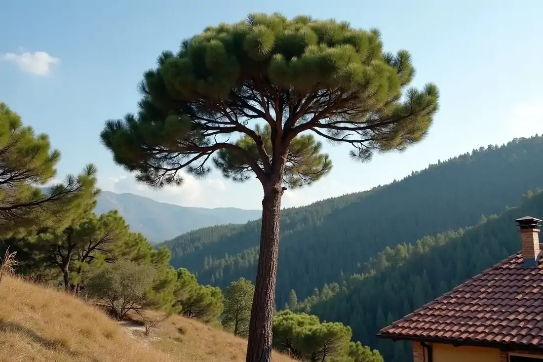 Ψηλό πεύκο δίπλα σε κατοικία στον Διόνυσο μετά από κλάδεμα μείωσης όγκου
