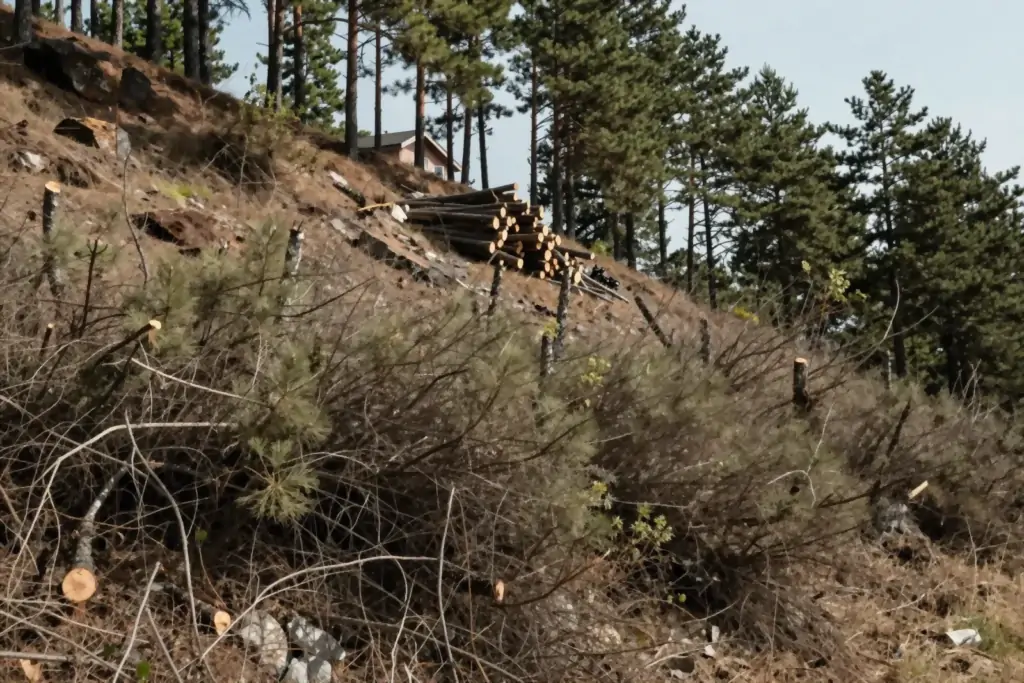 Κηπουρός Διόνυσος - κεκλιμένο οικόπεδο στην άκρη πευκοδάσους με ξερή βλάστηση υπό καθαρισμό