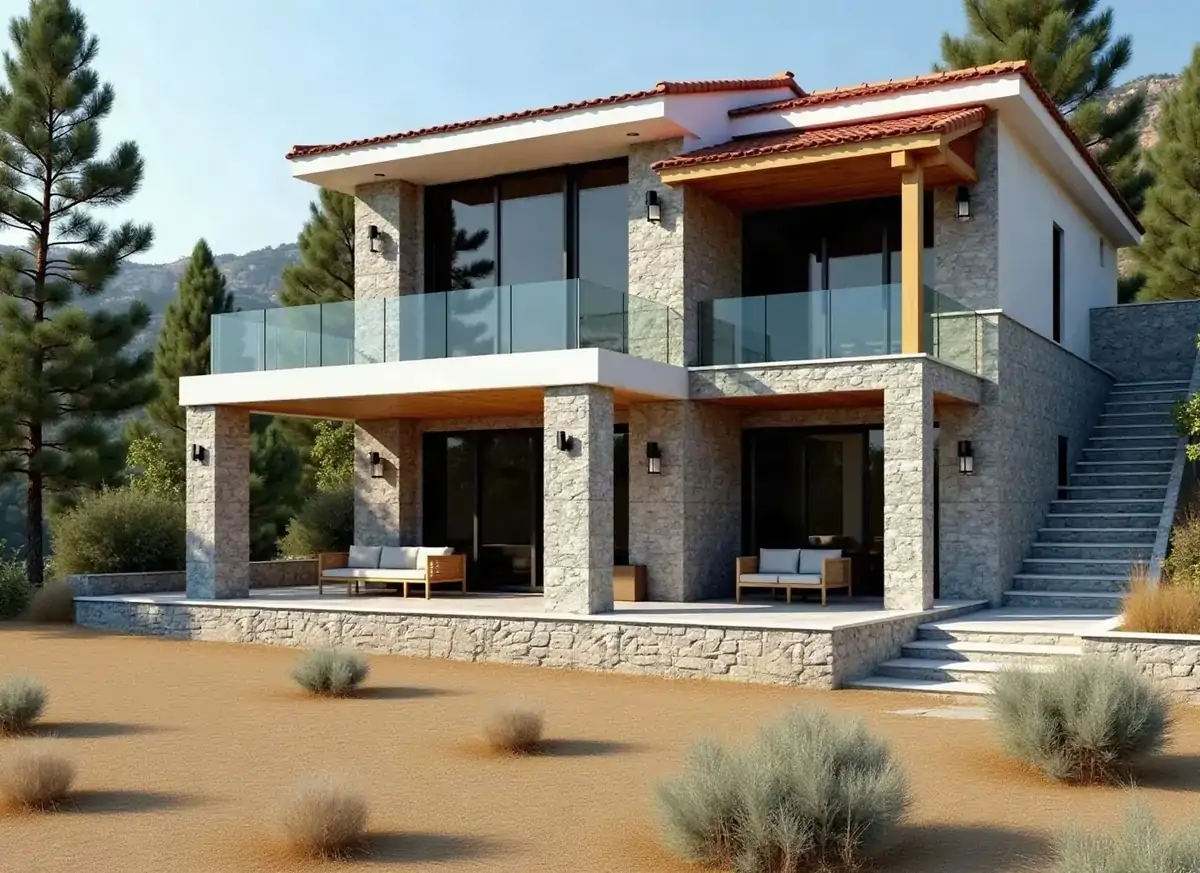 Η ίδια μεζονέτα στον Διόνυσο μετά τον καθαρισμό, με κομμένη ξερή βλάστηση και καθαρή ζώνη γύρω