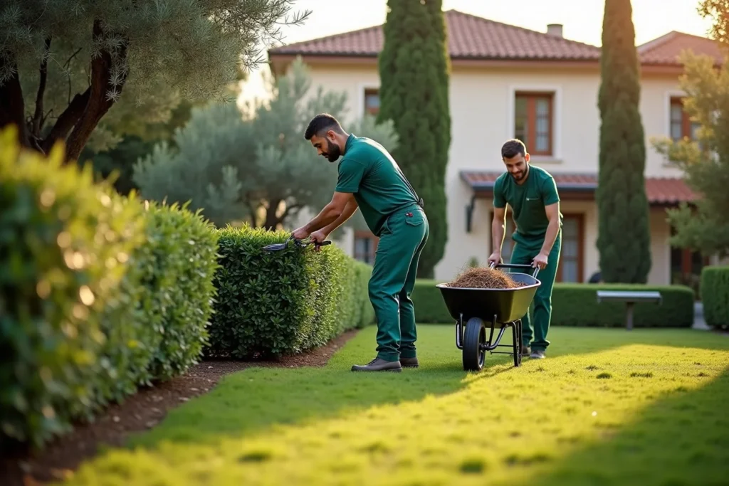 Η ομάδα της Garden Masters σε εργασία σε κήπο κατοικίας σε προάστιο της Αθήνας, με κλάδεμα
